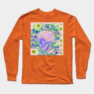 the skull in the deadly roses pattern ecopop Long Sleeve T-Shirt